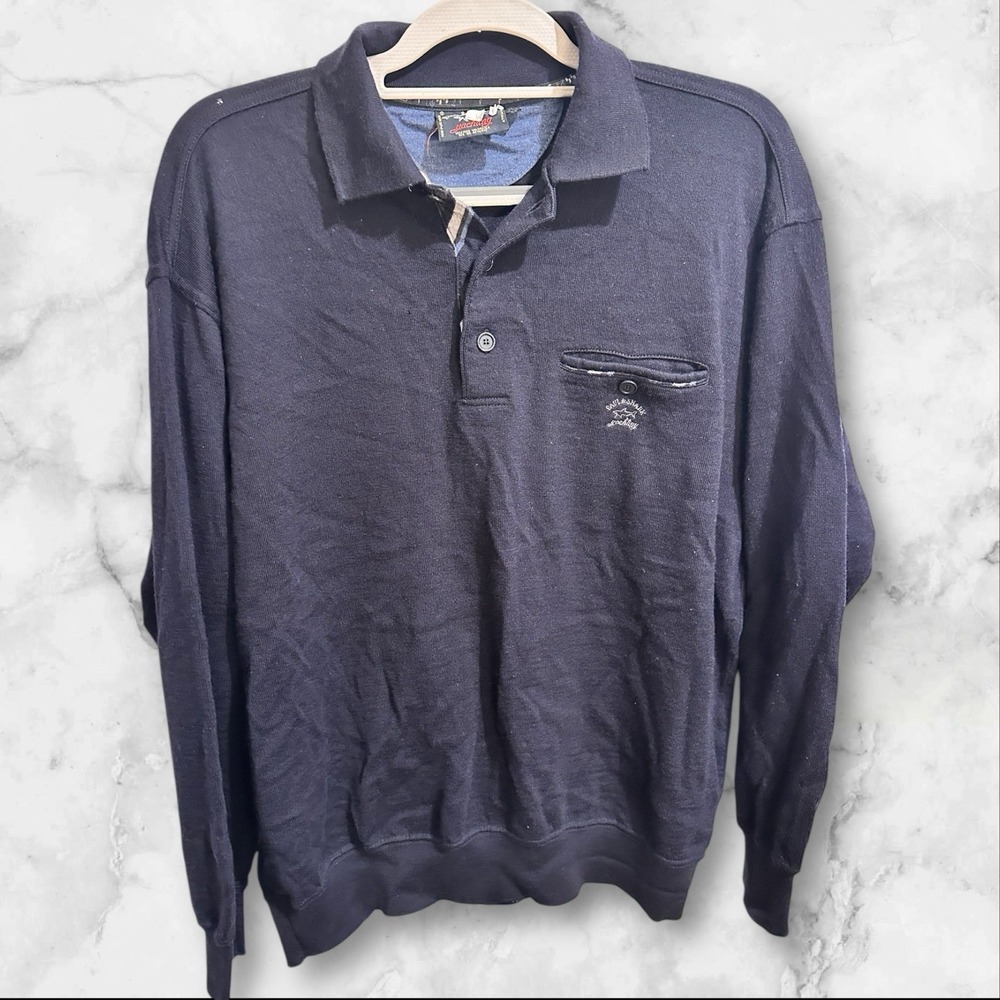Paul Shark Yachting Wool Polo Sweater Jumper VIntage Navy Men's Medium Size Flaw